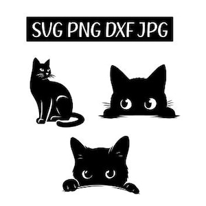 Gato negro svg, gato svg, gato que mira fijamente svg, silueta de gato, paquete de svg de gato negro, clip art de gato lindo