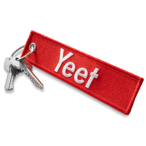 Yeet Red and White Fully Embroidered Keychain