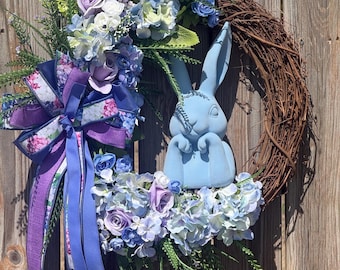 Elegant Blue Bunny Spring Wreath