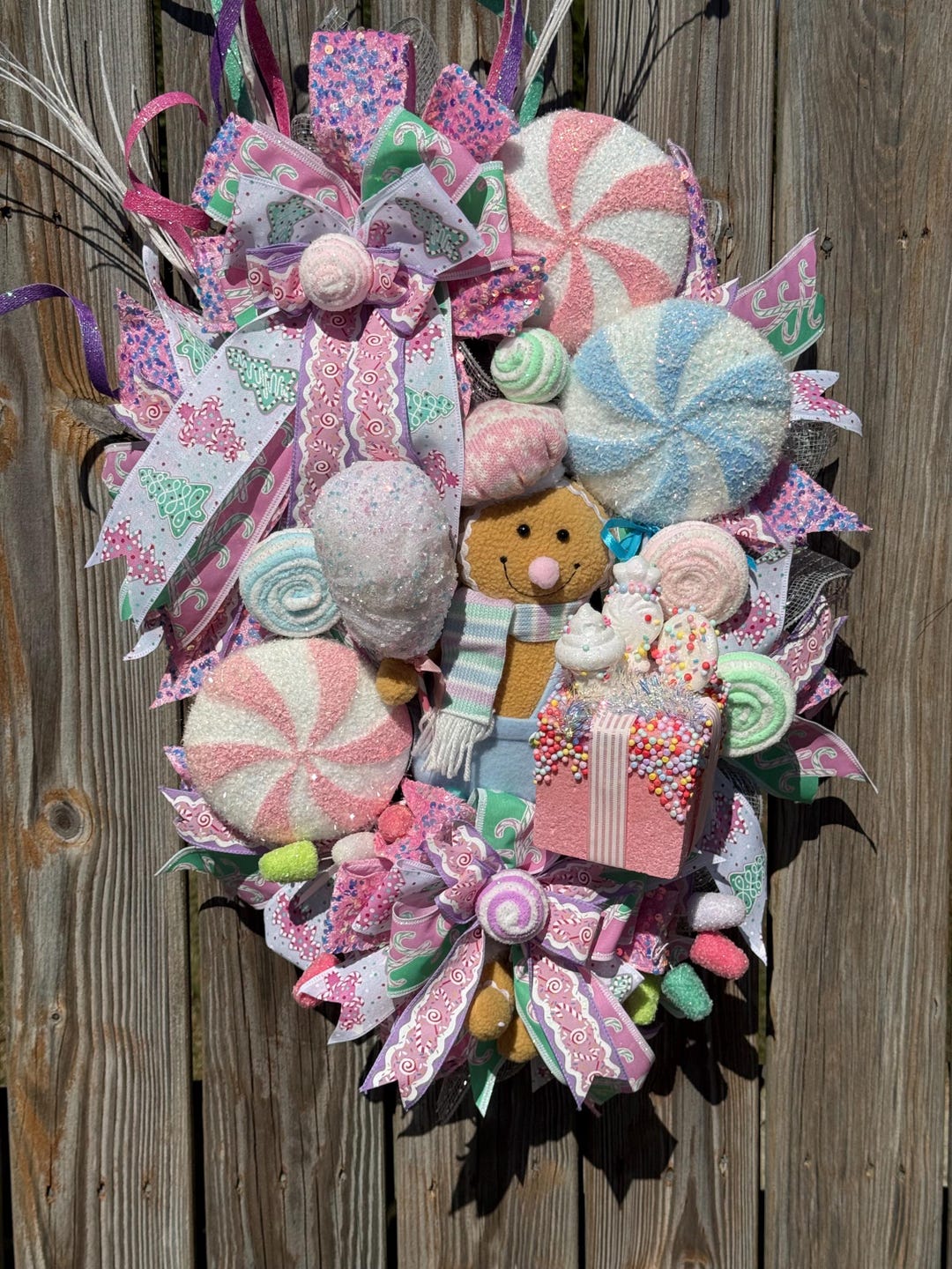 Candyland Christmas Wreath Pastel Gingerbread Holiday Door Decor With ...