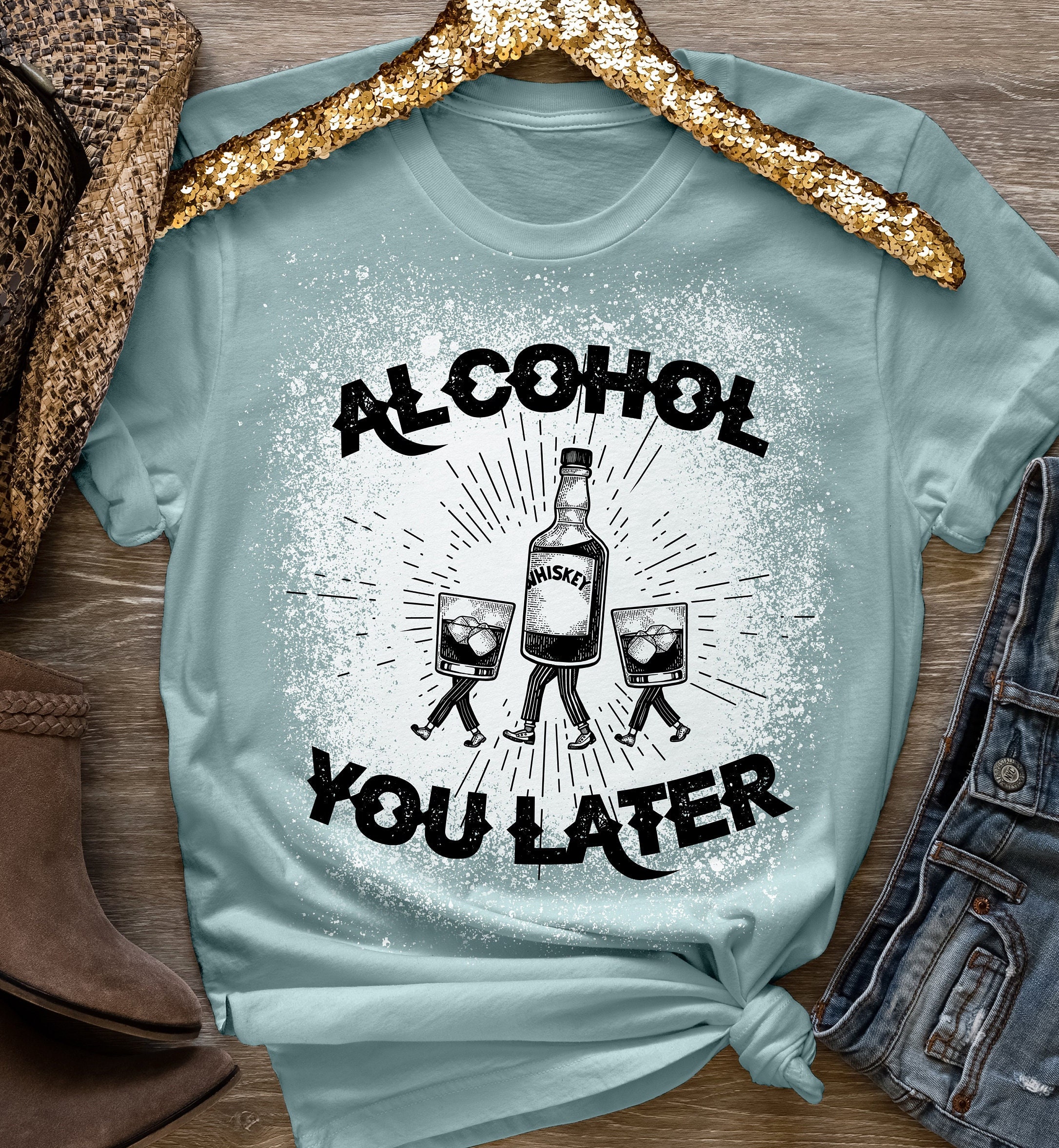 Alcohol, the Glue Holding This Shitshow Together Gray Unisex Short Sleeve  T-shirt With FREE SHIPPING 