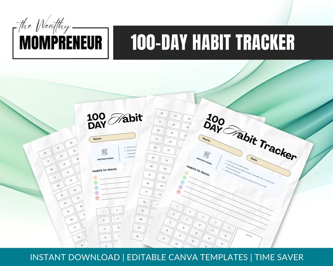100 Day Habit Tracker Printable Habit Challenge Tracker Goal Planner ...