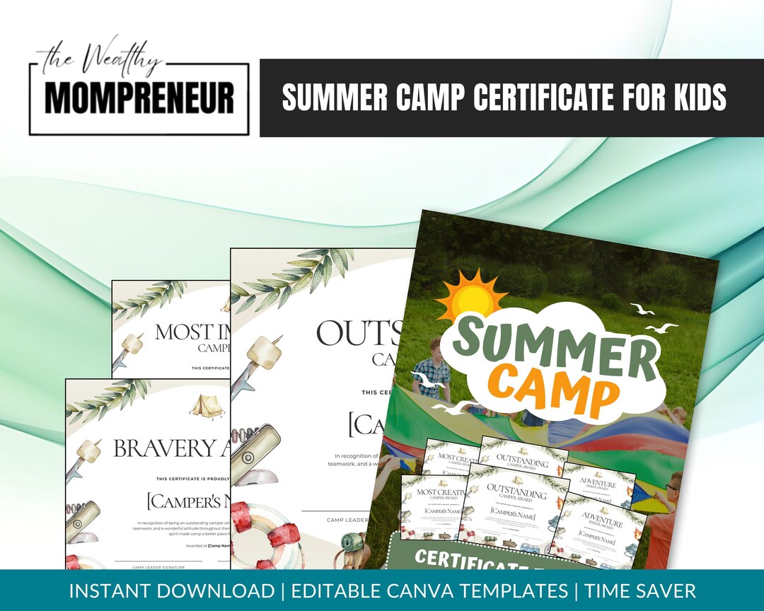 Summer Camp Certificate Award Template for Kids Participation ...