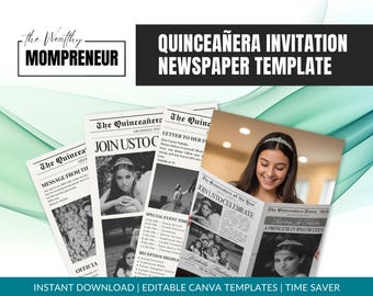 Quinceañera Newspaper Template Editable Canva Party Program