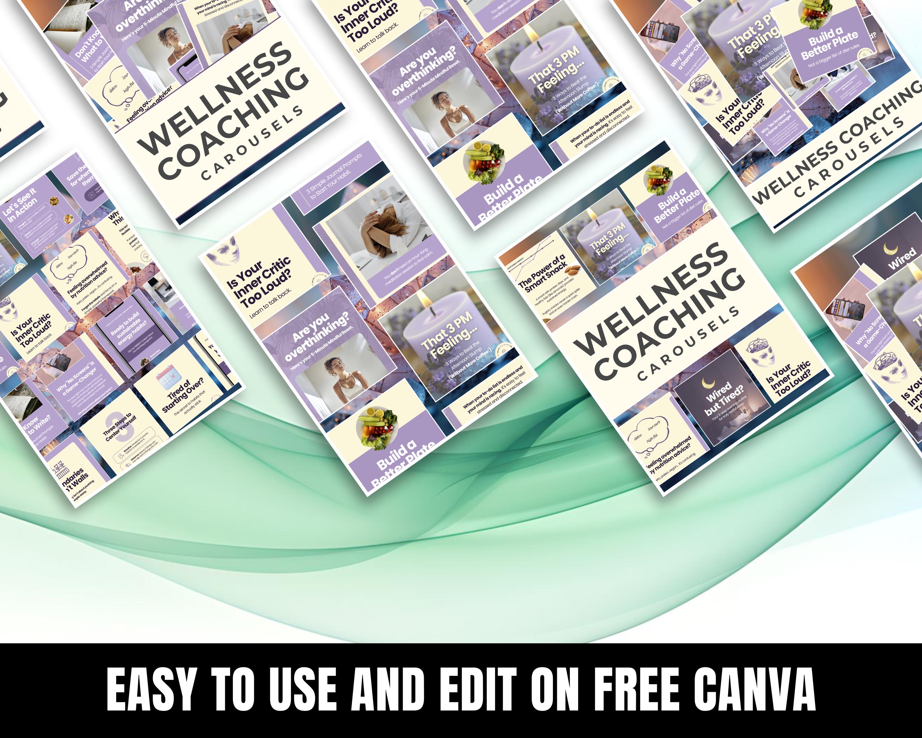 Wellness Coach Instagram Carousel Canva Template for Social Media - Etsy