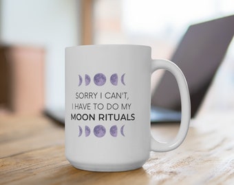 Moon Rituals Taza de cerámica 15oz, Don espiritual, Regalo brujo, Taza de la nueva era, Taza de la luna, Fases de la luna, Taza divertida,