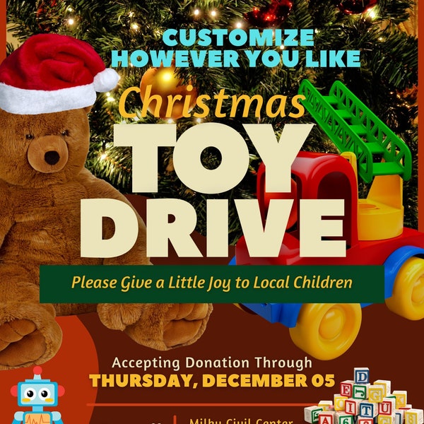 Toy Donation Drive  Flyer/ Invitation/ Social Media Post 100% Customizable Colors, Wording, Icons, Positioning Even The Theme Can Be Changed