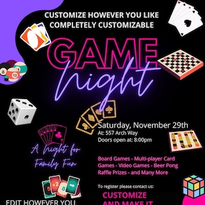 Game Night Flyer / Invitation / Social Media Post Template. 100% Editable. You Can Customize It In 1000&#39;s Of Different Ways.