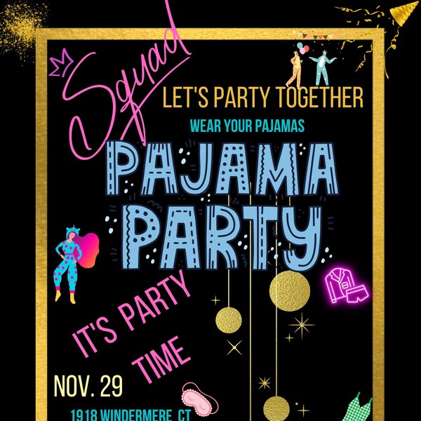 Pajama Party Invitation/ Flyer/ Social Media Post. 100% Customizable, Can Be Edit In Over A Thousand Different Ways
