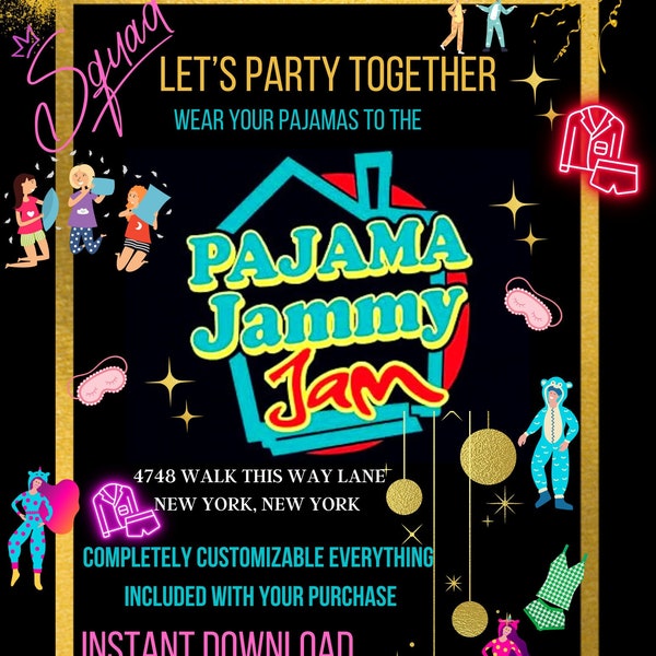 Pajama Party Flyer/Invitation/Social Media Post Template Completely Customizable Everything You Need To Customize Included Instant Download