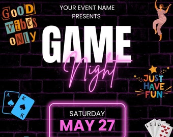 Game Night Flyer / Invitation / Social Media Post Template. 100% Editable. You Can Customize It In 1000&#39;s Of Different Ways Instant Download
