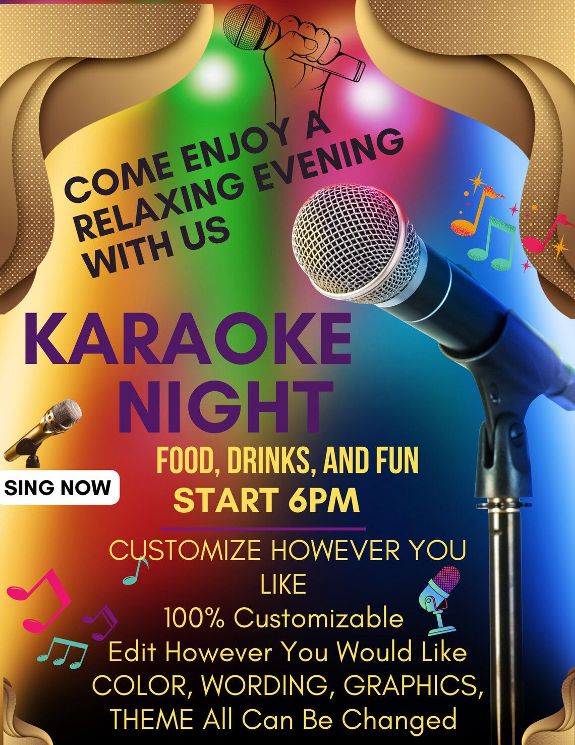 Karaoke Night Flyer/ Invitation/ Social Media Post. 100 Customizable