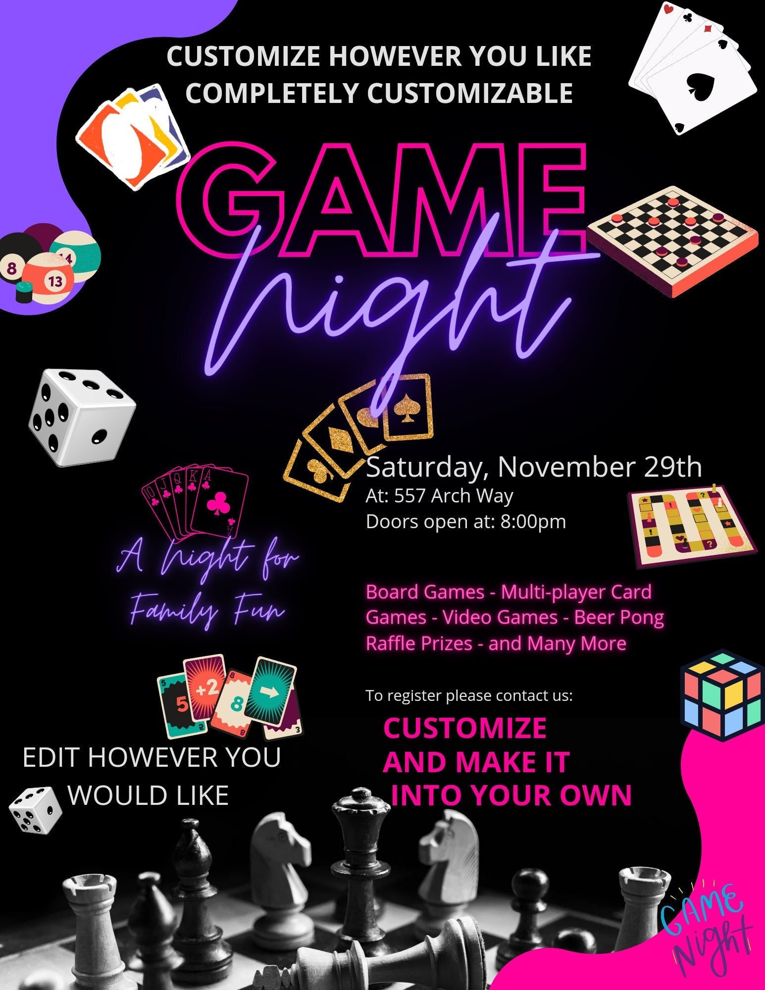 Game Night Flyer Invitation Social Media Post Template 100 
