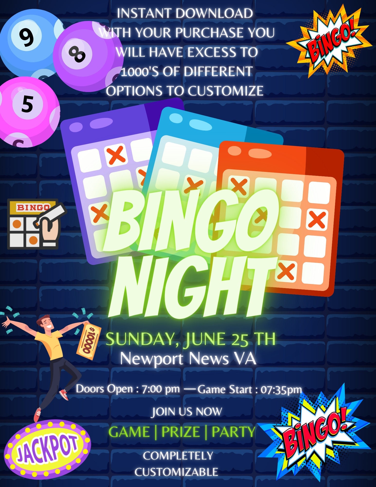 2 Bingo Night Flyer/ Invitation/ Social Media Post. One Customizable ...