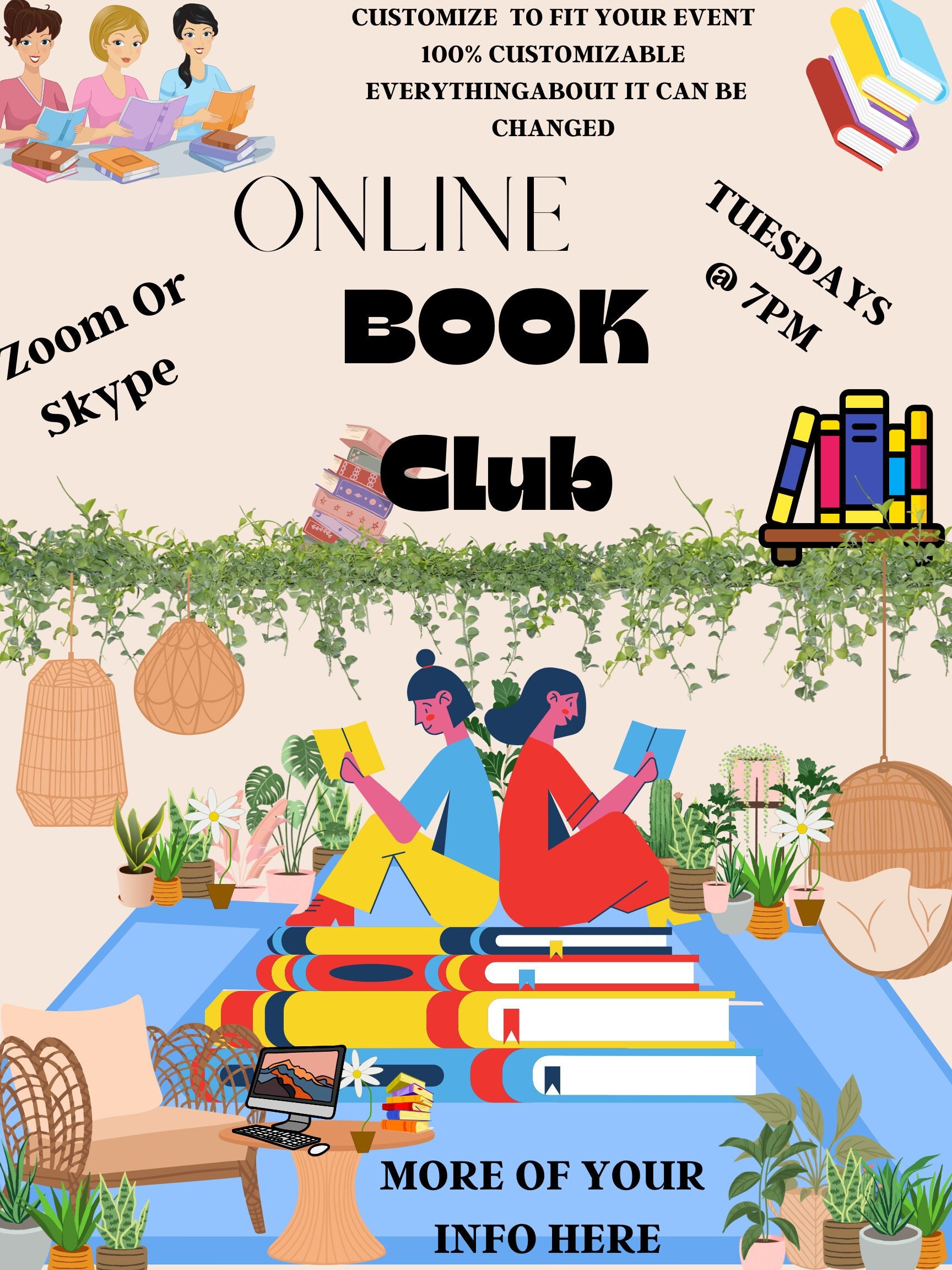 Book Club Flyer/ Invitation/ Social Media Post. 100% Customizable Can ...