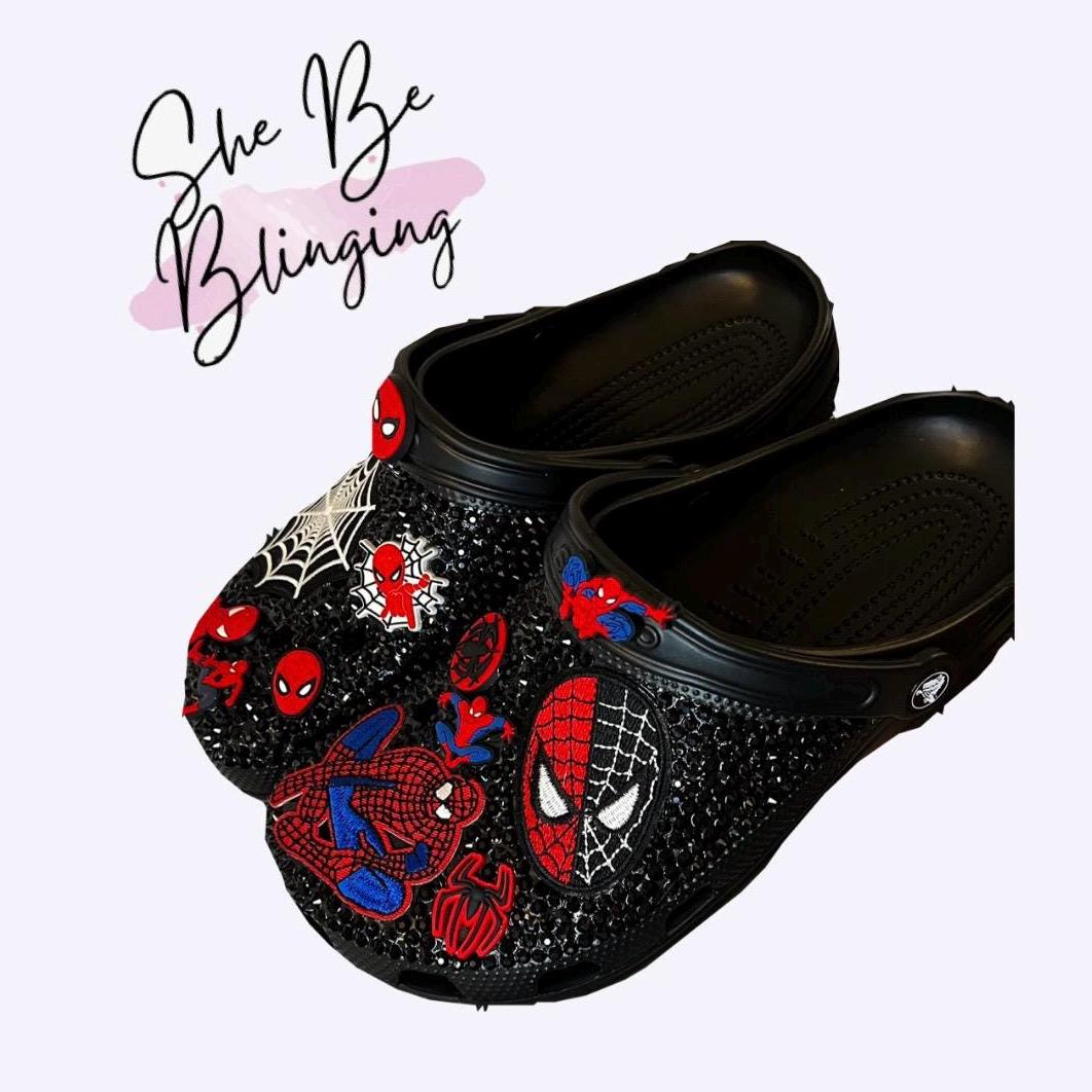 Men\'s Spider Man Black Suede Slip-On Clogs with Red & Blue Spider Embroidery spiderman shoes mens - TikTok Shop main image 2