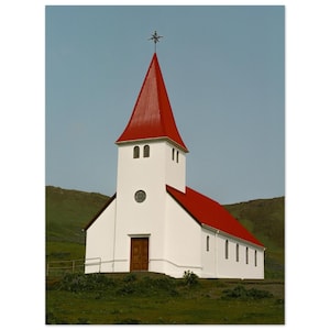 Icelandic Church Film Photography Print: Black Sand Beach, Vik i Myrdal