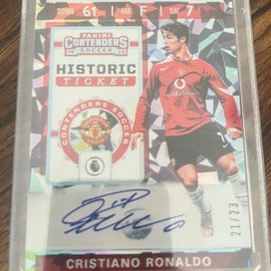 Cristiano Ronaldo Historisches Ticket Auto - 21/23 Panini Contenders Fußball - Manchester United - Rare SSP