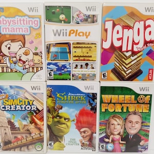 Nintendo Wii Kids Games Family Shrek, Wii Play, Babysitting Mama, Jenga, SimCity Creator - Pick Your Title.