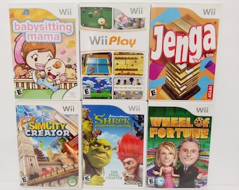 Nintendo Wii Kids Games Family Shrek, Wii Play, Babysitting Mama, Jenga, SimCity Creator - Pick Your Title.