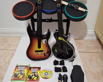 Xbox 360 Guitar Hero World Tour Drum Set Band Hero Bundle 2 Guitars Tested