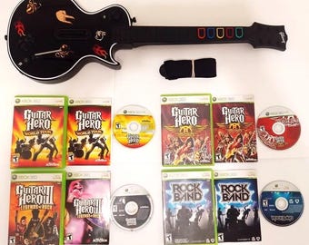 Gibson Les paul Controller XBox 360 Guitar Hero 3 Legends of Rock Bundle with Strap 4 Games World Tour, Aerosmith, Rockband 1