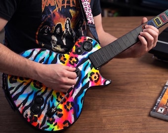 Guitar Hero Les Paul Guitar Bundle PS3 Dongle 80s Glam Rock Custom Printed