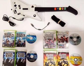 Guitar Hero II Xplorer X-Plorer Rock Band Controller Bundle Lot Dongle Xbox 360 Rock Music Video Game