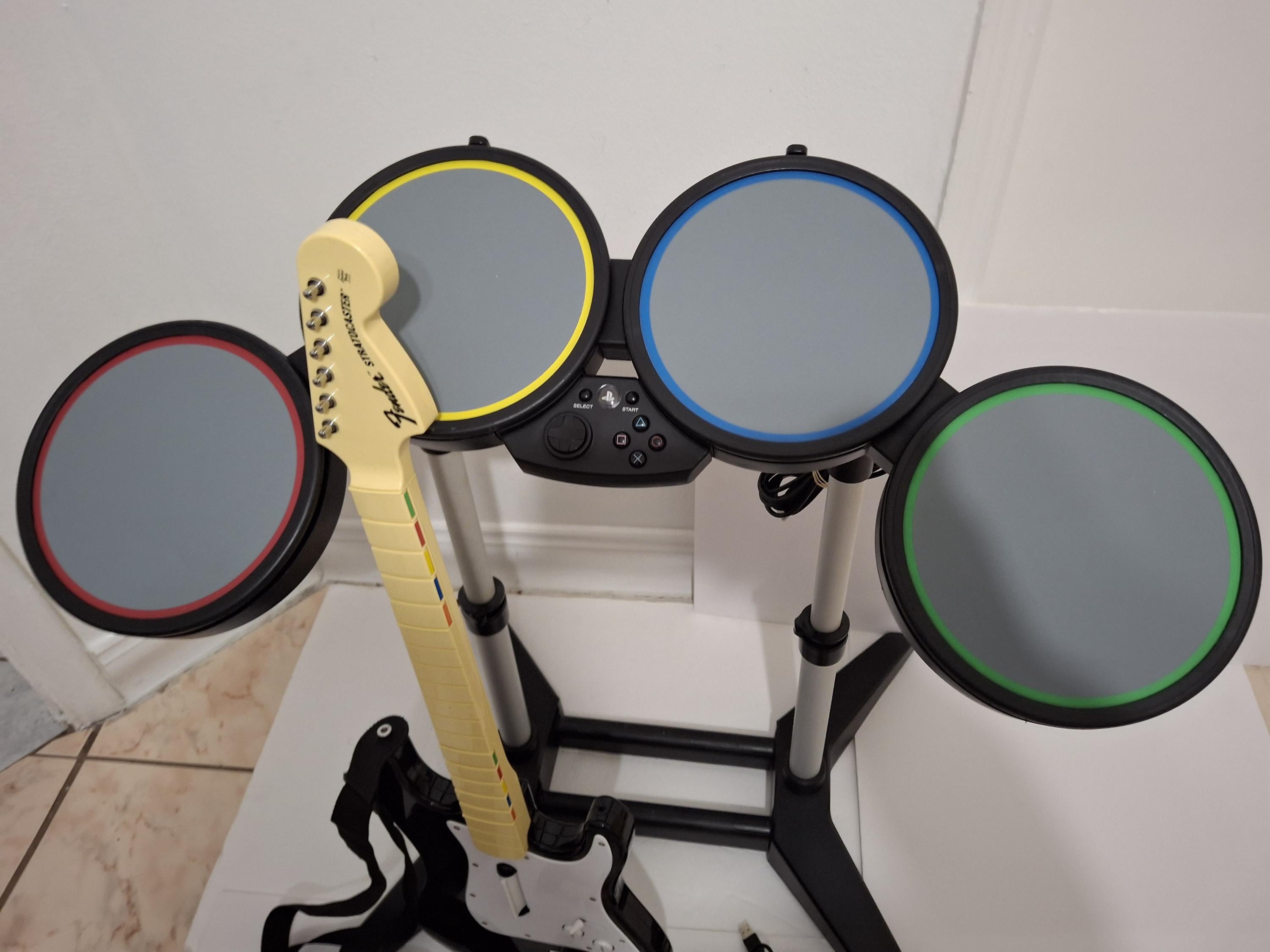 Rock Band Guitar Controller Dongle + Drum Set & Mic Bundle Lot