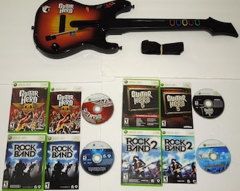 Xbox 360 Guitar Hero Sunburst Controller Bundle With 4 Games & Strap Guitar Hero 5