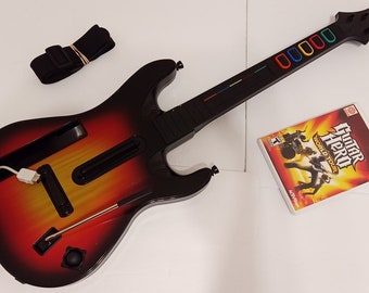 Nintendo Wii Guitar Hero Controller with Strap Sunburst Guitar Hero World Tour Game Bundle