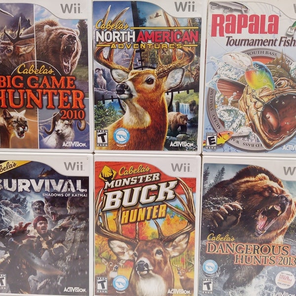 Nintendo Wii Hunt Fishing Survival Games Cabela's Collection - Rapala Fishing - Dinosaur Hunting - Pick Your Title.