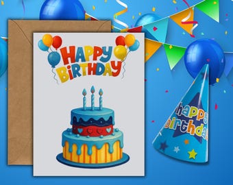 Happy Birthday Card, Heavy Cardstock, Blank Inside, Includes Envelope