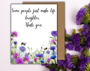 Heavy Cardstock Thank You Greeting Card, Blank Inside, Includes Envelope
