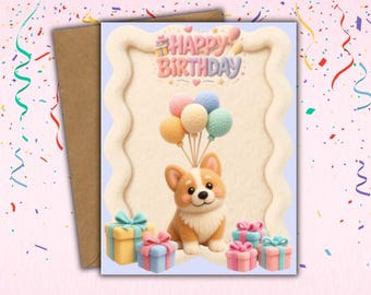 Happy Birthday Corgi Card, Heavy Cardstock Greeting, Blank Inside, Includes Envelope