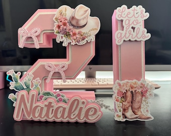 Cowgirl 21st Birthday Centerpiece, Pink Floral Party Decor