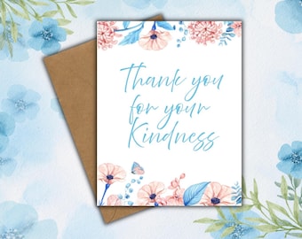 Floral Thank You Card, Heavy Cardstock Greeting Card, Blank Inside, Includes Envelope