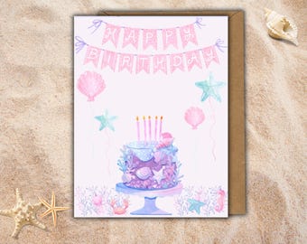 Under the Sea Birthday Card, Heavy Cardstock Greeting, Blank Inside