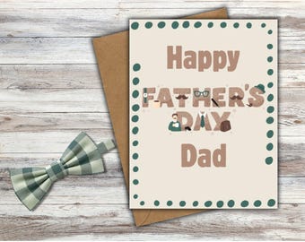 Happy Father's Day Card, Heavy Cardstock Greeting, Blank Inside, Includes Envelope