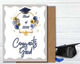 Graduation Card, Congrats Grad, Class of 2026, Heavy Cardstock (4.25" x 5.5")