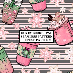 Pink Christmas Seamless Pattern, Seamless Background, Sublimation Designs, Repeat Digital Paper, Printable Pattern, Scrapbook, Fabric