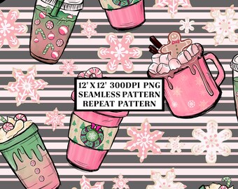 Pink Christmas Seamless Pattern, Seamless Background, Sublimation Designs, Repeat Digital Paper, Printable Pattern, Scrapbook, Fabric