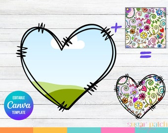 Heart Canva Frame, Fill your own Heart, Add Your Own Pattern, CANVA Frame Template, Editable Templates, Easy Drag and Drop