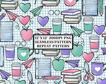 School Seamless Pattern, Teacher Seamless Background, Sublimation Designs, Repeat Digital Paper, Printable Pattern, Scrapbook, Fabric