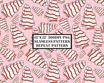 Christmas Tree Cake Seamless Pattern, Seamless Background, Sublimation Designs, Repeat Digital Paper, Printable Pattern, Scrapbook, Fabric