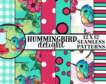 Hummingbird Seamless Pattern, Seamless Paper, Repeating Pattern, Digital Papers Collection, Commercial Fabric Printing PNG, Scrapbooking png