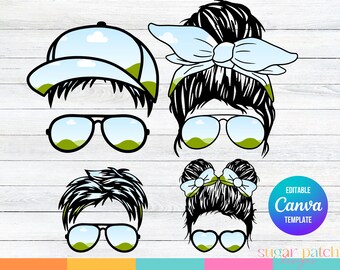 Messy Bun Family Canva Frame, Fill your own Messy Bun, Add Your Own Pattern, CANVA Frame Template, Editable Templates, Easy Drag and Drop