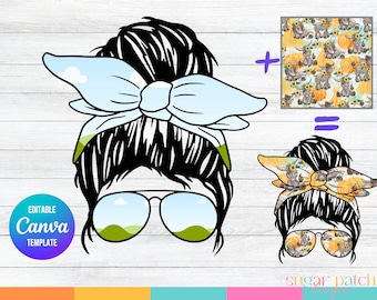 Messy Bun Canva Frame, Fill your own Messy Bun, Add Your Own Pattern, CANVA Frame Template, Editable Templates, Easy Drag and Drop