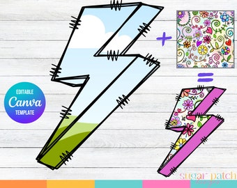 Marco Lightning Bolt Canva, llene su propio rayo, agregue su propio patrón, plantilla de marco CANVA, plantillas editables, fácil de arrastrar y soltar