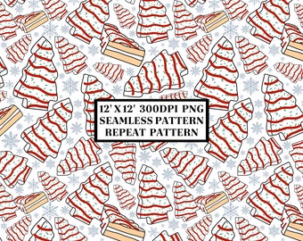 Christmas Tree Cake Seamless Pattern, Seamless Background, Sublimation Designs, Repeat Digital Paper, Printable Pattern, Scrapbook, Fabric